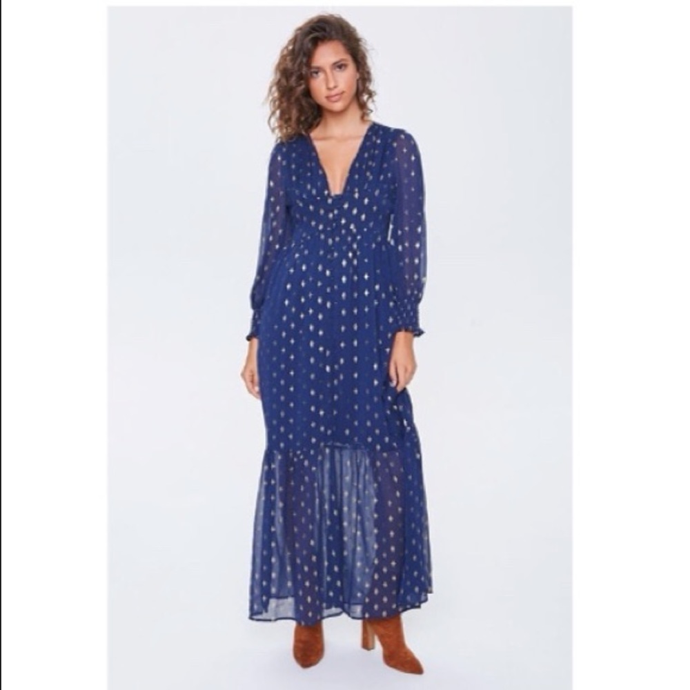 Metallic Diamond Print Maxi Dress